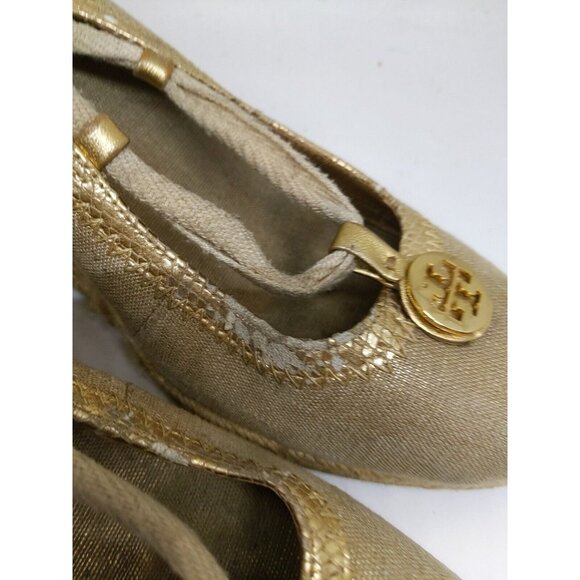 Tory Burch Brown Canvas Tie Wrap Espadrille Wedge Heels Size 9 FLAWED - Picture 8 of 16